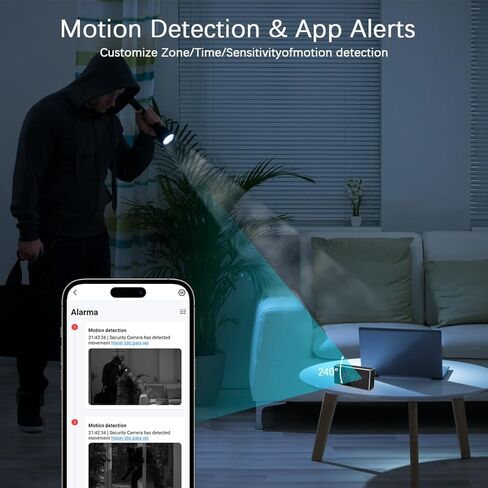 Indoor Security Camera with Clock,HD1080P,Motion Detection,Wireless WiFi,Night Vision,160° Wide-Angle View,Phone App,24/7 Surveillance for Home,Baby/Elder(2.4G and 5G) in Kuwait