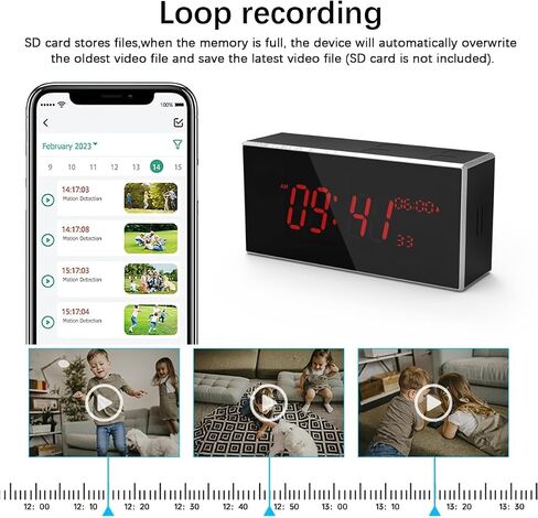 Indoor Security Camera with Clock,HD1080P,Motion Detection,Wireless WiFi,Night Vision,160° Wide-Angle View,Phone App,24/7 Surveillance for Home,Baby/Elder(2.4G and 5G) in Kuwait
