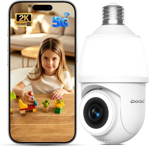 Light Bulb Security Camera,2K 5G & 2.4G WiFi Bulb Cameras for Home Security | Wireless Outdoor Cam with Motion Detection,2-Way Talk,Color Night Vision,Light Socket Security Camera Work with Alexa in Kuwait