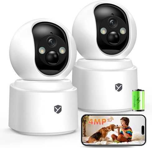 Battery Powered Indoor Camera Wireless 2 Pack with 2.5K Color Night Vision | PTZ Pet Camera with 6000mAh Rechargeable, Dual-Band WiFi, SD/Cloud Storage, 2-Way Audio, APP Remote, Cat/Dog/Home Monitoring in Kuwait
