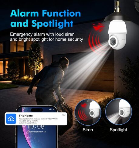 Light Bulb Security Camera,2K 5G & 2.4G WiFi Bulb Cameras for Home Security | Wireless Outdoor Cam with Motion Detection,2-Way Talk,Color Night Vision,Light Socket Security Camera Work with Alexa in Kuwait