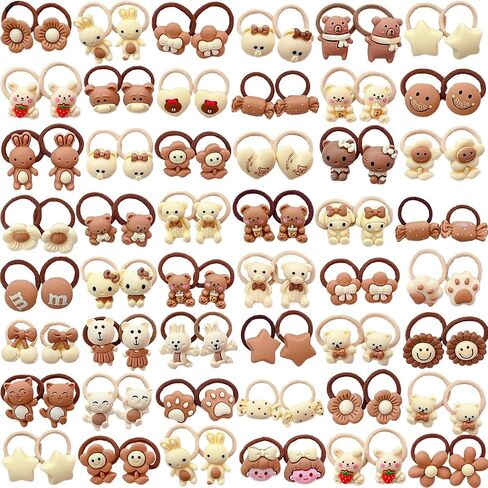 Cute Hair Ties for Girls,40Pcs Cartoon Hair Bands Soft Ponytail Holders Elastic Ball Hair Ties for Baby Toddler Teens Kids Children Birthday Christmas Gift (Random Color) in Kuwait