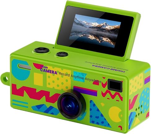 1080P Flip Screen Mini Thumb Keychain Digital Camera | 61° Wide Angle Mini Camera 0.96in Flip Screen Fill Light Portable Retro Cam(Blue) in Kuwait