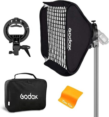 Godox Softbox 32"x32"/80x80cm with Grid, S-Type Speedlite Bracket & Bag | S-Type bracket with built-in Bowens mount, for Godox V1 AD200 Pro II V860II/III TT685II TT600 TT350, For studio & video in Saudi Arabia