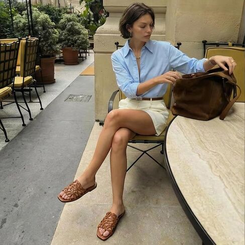 Brown Flat Sandals for Women 2026 Luxury Open Toe Dressy Slip On Sandals Comfortable Slides for Summer in Kuwait