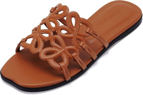 Brown Flat Sandals for Women 2026 Luxury Open Toe Dressy Slip On Sandals Comfortable Slides for Summer in Kuwait