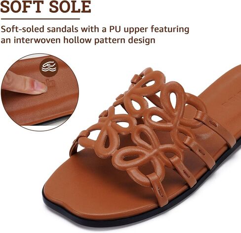 Brown Flat Sandals for Women 2026 Luxury Open Toe Dressy Slip On Sandals Comfortable Slides for Summer in Kuwait