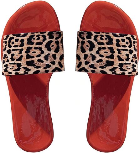 RoseSeek Women's Leopard Print Summer Slip On Dressy Slide Sandals | Comfortable Leather, Vacation, Summer, Open Toe Slippers in Kuwait