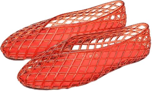 Jelly Ballet Flats for Women Clear Hollow Mesh Jelly Shoes Sandals Comfort Round Toe Non-Slip Beach Ballerina Summer Jellies Flats Shoes in Kuwait
