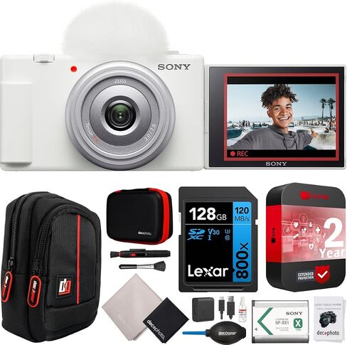 Sony ZV-1F Vlog Camera with 4K Video & 20.1MP for Content Creators and Vloggers White ZV-1F/W | Official Sony USA Partner Model | Bundle with Deco Gear Case + Extra Battery + Filter Kit & Accessories in Kuwait