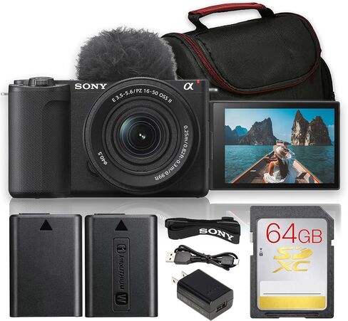 Sony ZV-E10 II Mirrorless Camera with 16-50mm Lens Bundle (Black) | 26MP APS-C Sensor, AI Autofocus, 4K Video & Flip Screen | for Vlogging & Content Creation (ZVE10M2KB) + 64GB Card + Bag + Battery in Kuwait
