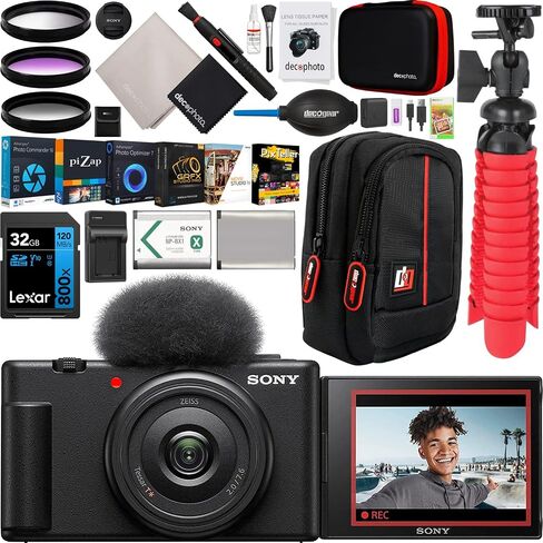 Sony ZV-1F Vlog Camera for Content Creators and Vloggers Black Bundle with Lexar 64GB High-Performance 800x UHS-I SDHC Memory Card + Camera Case + 1400 mAh Battery Pack in Saudi Arabia