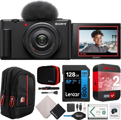 Sony ZV-1F Vlog Camera for Content Creators and Vloggers Black Bundle with Lexar 64GB High-Performance 800x UHS-I SDHC Memory Card + Camera Case + 1400 mAh Battery Pack in Saudi Arabia