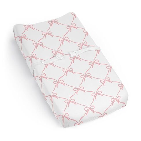 Sweet Jojo Designs Baby Changing Pad Cover Sheet (Pink Bows) for Girls, Infant/Newborn Diaper Table Change Mat Cover (Solid Blush & White Bow for Ballerina, Ballet Dancer, Princess Collection) in Kuwait