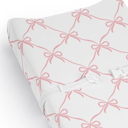 Sweet Jojo Designs Baby Changing Pad Cover Sheet (Pink Bows) for Girls, Infant/Newborn Diaper Table Change Mat Cover (Solid Blush & White Bow for Ballerina, Ballet Dancer, Princess Collection) in Kuwait