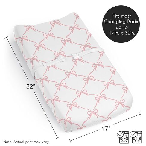 Sweet Jojo Designs Baby Changing Pad Cover Sheet (Pink Bows) for Girls, Infant/Newborn Diaper Table Change Mat Cover (Solid Blush & White Bow for Ballerina, Ballet Dancer, Princess Collection) in Kuwait