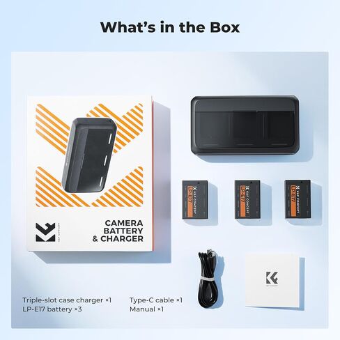 K&F CONCEPT 3-Pack LP-E17 Replacement Batteries and 20W Fast Charger Compatible with Canon EOS R50 R100 RP R10 R8, Powershot V1, T8i T7i T6i T6s SL2 SL3 M3 M5 M6 200D 750D 760D 800D 8000D Camera in Kuwait