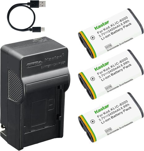Kastar 2-Pack Battery and AC & USB-C Charger, Compatible with KLIC-8000 DB-50 MPRLBP, Kodak Z612 Z712 Z812 Z1012 Z1015 Z1085 Z1485 ZX1 PlaySport ZXD, Ricoh Caplio R1 R2 RZ1, Wisycom MPR30 MPR50 MTP60 in Kuwait