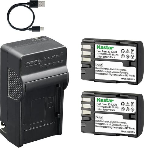 Kastar 3-Pack D-Li90 Battery and AC & USB-C Charger Compatible with Pentax K-1 K-3 III K-3 II K-5 II K-5 IIs K-7 645D 645Z DSLR Cameras in Kuwait