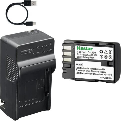 Kastar 3-Pack D-Li90 Battery and AC & USB-C Charger Compatible with Pentax K-1 K-3 III K-3 II K-5 II K-5 IIs K-7 645D 645Z DSLR Cameras in Kuwait