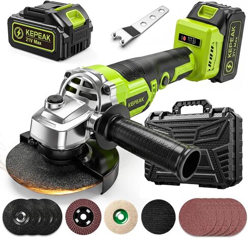 Cordless Angle Grinder, 4-1/2 Inch 3-Speed Brushless Power Grinder with Battery & Charger, Complete Accessories Kit, Electric Cut Off Tool for Metal Cutting, Grinding, Polishing in Kuwait