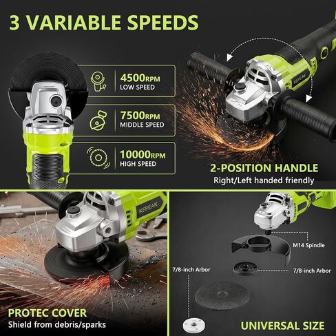 Cordless Angle Grinder, 4-1/2 Inch 3-Speed Brushless Power Grinder with Battery & Charger, Complete Accessories Kit, Electric Cut Off Tool for Metal Cutting, Grinding, Polishing in Kuwait