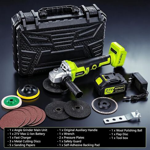 Cordless Angle Grinder, 4-1/2 Inch 3-Speed Brushless Power Grinder with Battery & Charger, Complete Accessories Kit, Electric Cut Off Tool for Metal Cutting, Grinding, Polishing in Kuwait