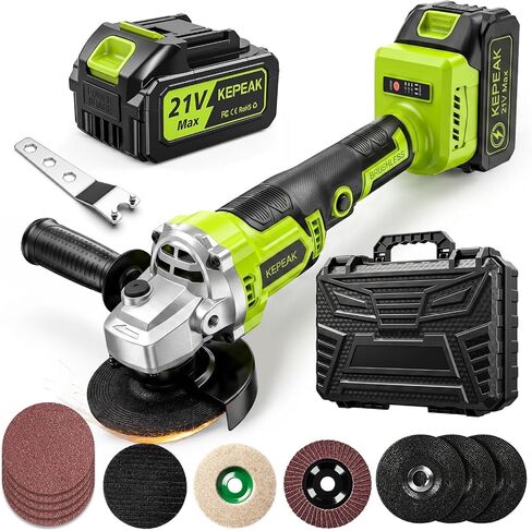Cordless Angle Grinder, 4-1/2 Inch 3-Speed Brushless Power Grinder with Battery & Charger, Complete Accessories Kit, Electric Cut Off Tool for Metal Cutting, Grinding, Polishing in Kuwait