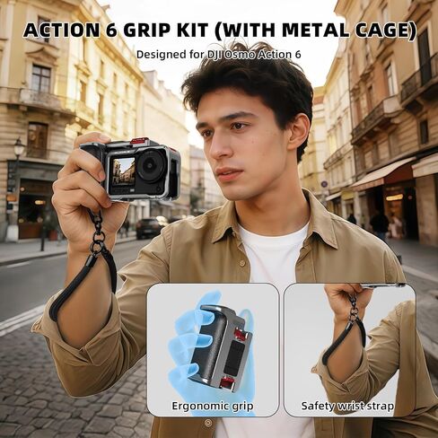 Action 6 Grip Kit (with Metal Cage), Aluminum Alloy Camera Handle Bundle Expansion Mount Magnetic Quick Release Mini Tripod Stand, 180° Adjustable Aluminum Tripod Table Mount Desk Base in Kuwait