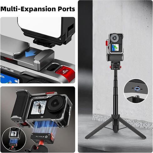 Action 6 Grip Kit (with Metal Cage), Aluminum Alloy Camera Handle Bundle Expansion Mount Magnetic Quick Release Mini Tripod Stand, 180° Adjustable Aluminum Tripod Table Mount Desk Base in Kuwait