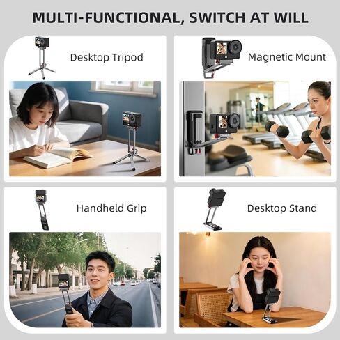 Action 6 Grip Kit (with Metal Cage), Aluminum Alloy Camera Handle Bundle Expansion Mount Magnetic Quick Release Mini Tripod Stand, 180° Adjustable Aluminum Tripod Table Mount Desk Base in Kuwait