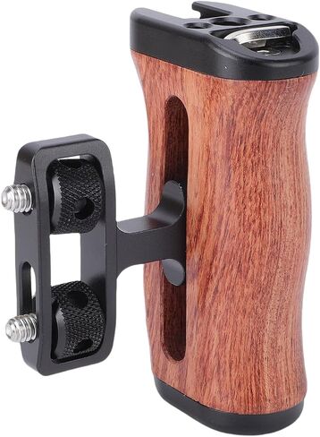 Wooden Camera Cage Handle, Adjustable 1/4 Inch Screw Mount Left Right Side Grip with Cold Shoe Sliding Groove, for Universal Camera Cage Video Lamp Smartphone in Kuwait
