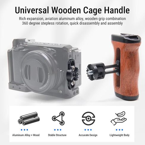 Wooden Camera Cage Handle, Adjustable 1/4 Inch Screw Mount Left Right Side Grip with Cold Shoe Sliding Groove, for Universal Camera Cage Video Lamp Smartphone in Kuwait