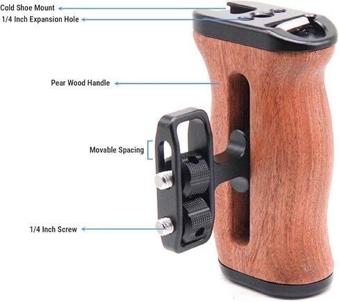 Wooden Camera Cage Handle, Adjustable 1/4 Inch Screw Mount Left Right Side Grip with Cold Shoe Sliding Groove, for Universal Camera Cage Video Lamp Smartphone in Kuwait