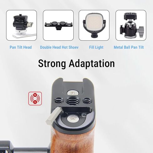 Wooden Camera Cage Handle, Adjustable 1/4 Inch Screw Mount Left Right Side Grip with Cold Shoe Sliding Groove, for Universal Camera Cage Video Lamp Smartphone in Kuwait