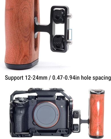 Wooden Camera Cage Handle, Adjustable 1/4 Inch Screw Mount Left Right Side Grip with Cold Shoe Sliding Groove, for Universal Camera Cage Video Lamp Smartphone in Kuwait