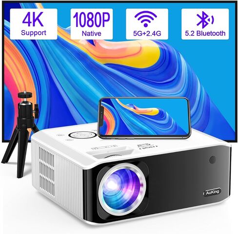 AuKing Projector, 2026 Upgraded Mini Projector, Full HD 1080P Home Theater Video Projector, Compatible with HDMI/USB/Smartphone/TV Box/Laptop (White) in Saudi Arabia