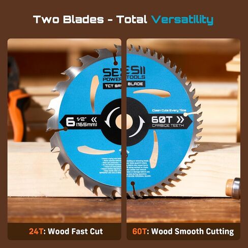 Seesii 4-1/2" Carbide Circular Saw Blades, 24T and 40T, 3/8" Arbor, 2-Pack | Carbide Tipped, Thin Kerf, Heavy Duty, for Wood Plywood MDF OSB Plastic, Fine and Ultra Finish in Kuwait