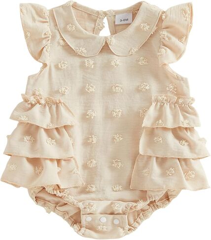 Newborn Outfits Baby Girl Clothes Summer Fly Sleeve Floral Embroidery Romper Ruffle Bodysuit Jumpsuit One Piece in Kuwait