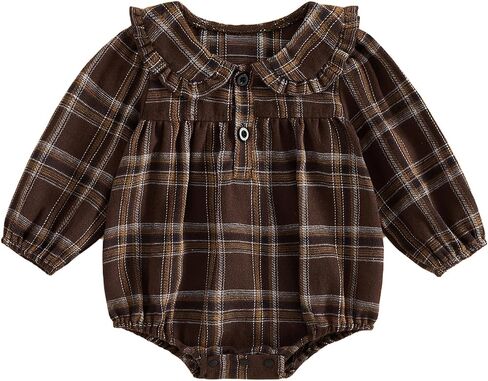 Bubble Romper Baby Girl Button Down Shirt Plaid Print Ruffle Sleeve Bodysuit Bow Headbands Newborn Summer Clothes in Kuwait
