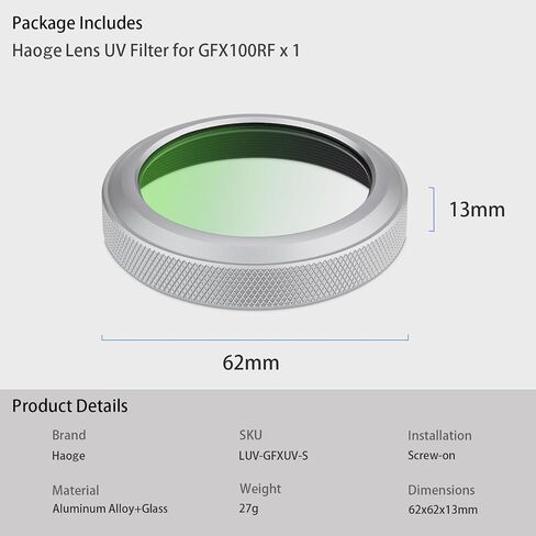 Haoge MC UV Camera Lens Protection Filter for Fujifilm GFX100RF Camera Compatible with Original Lens Cap, No Lens Hood Adapter Needed. Black LUV-GFXUV-B in Kuwait