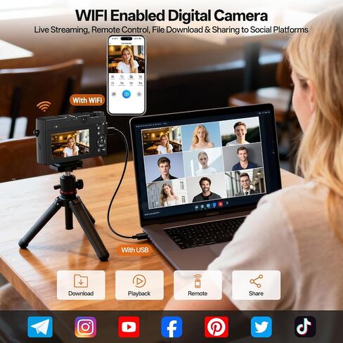 5K 75 MP Digital Camera for Photography with 18X Zoom, 64GB, UHD Dual Lens | WiFi Autofocus Vlogging Camera, Compact Point and Shoot Travel Cameras for Beginner and Teen, 1 Charge for 2 Batteries, Gift in Kuwait