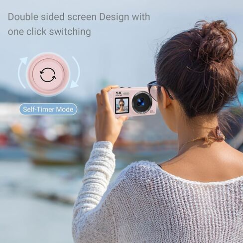 5K Digital Camera for Photography, 80MP Dual Screen Vlogging Camera for YouTube with WiFi, 16X Digital Zoom, Beauty Function, 2.8-inch Screen, Fill Light Includes 32GB Card & 2 Batteries (Pink) in Kuwait