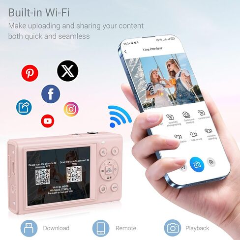 5K Digital Camera for Photography, 80MP Dual Screen Vlogging Camera for YouTube with WiFi, 16X Digital Zoom, Beauty Function, 2.8-inch Screen, Fill Light Includes 32GB Card & 2 Batteries (Pink) in Kuwait