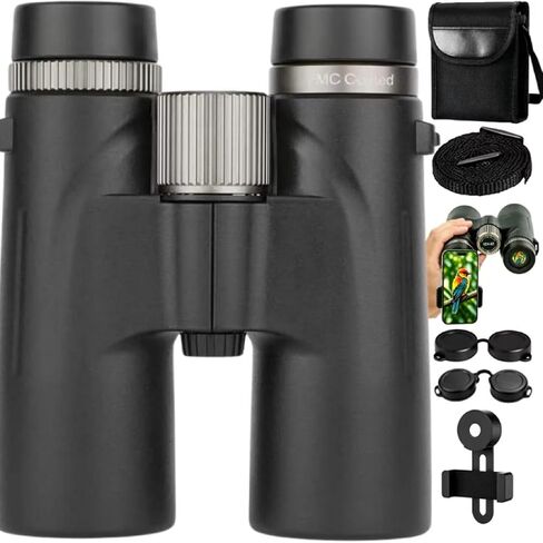 12X42 Binoculars - Outdoor Telescope for Bird Watching and Hiking (Green) | Compact design, lightweight, focus knob, foldable, high magnification, image stability, portable in Kuwait