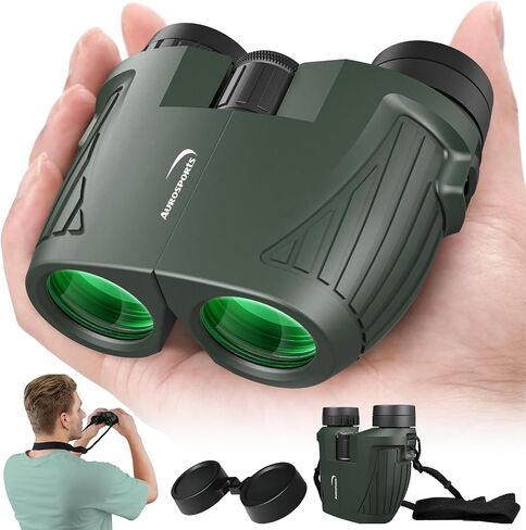 Aurosports 15x25 Compact Binoculars for Adult Kids - High Power Binoculars for Bird Watching - Easy Focus Small Binocular with Low Light Vision for Travel, Camping, Concert, Hiking -Green in Kuwait