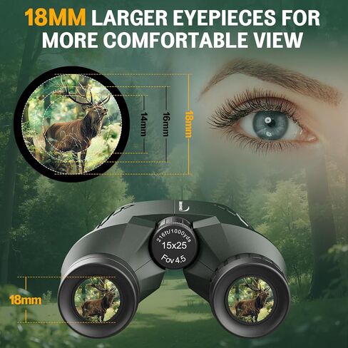Aurosports 15x25 Compact Binoculars for Adult Kids - High Power Binoculars for Bird Watching - Easy Focus Small Binocular with Low Light Vision for Travel, Camping, Concert, Hiking -Green in Kuwait