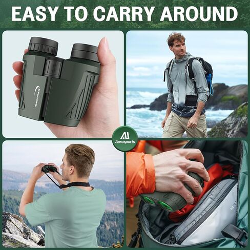 Aurosports 15x25 Compact Binoculars for Adult Kids - High Power Binoculars for Bird Watching - Easy Focus Small Binocular with Low Light Vision for Travel, Camping, Concert, Hiking -Green in Kuwait