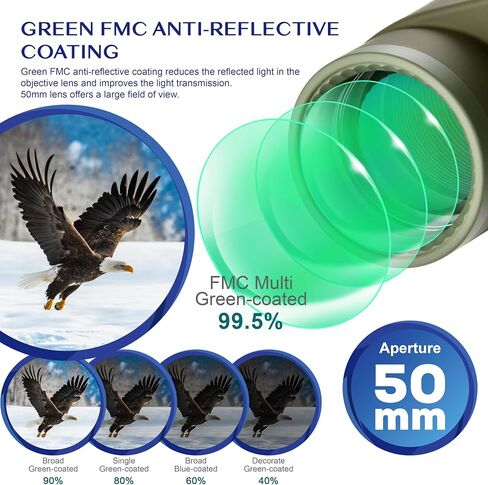 AOMEKIE 10x50 Waterproof Marine Binoculars for Adults with Rangefinder Compass BAK4 Prism FMC Lens for Birdwatching Hunting Boating in Kuwait