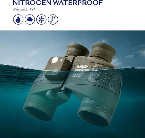AOMEKIE 10x50 Waterproof Marine Binoculars for Adults with Rangefinder Compass BAK4 Prism FMC Lens for Birdwatching Hunting Boating in Kuwait